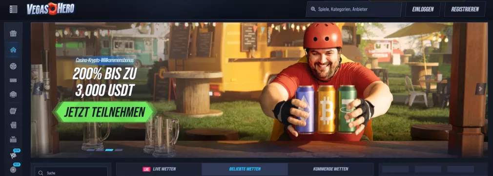 Vegashero Casino – 100% Bonus bis 500 € und 200 Freispiele für neue Spieler